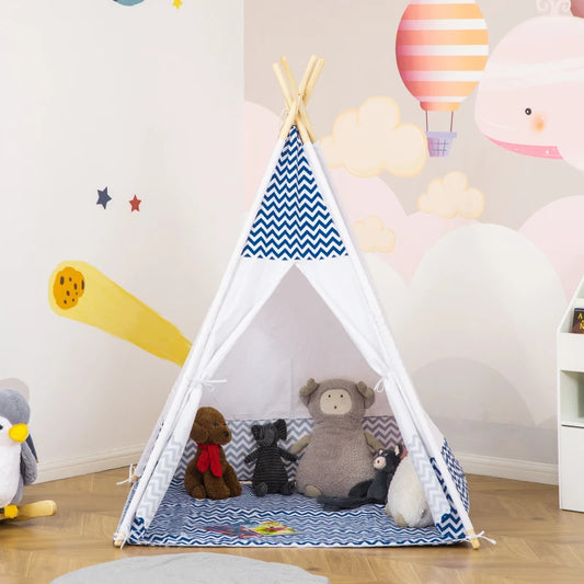 Tenda Tipi Infantil - Azul e Branco - Design Natura