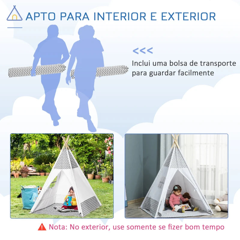 Tenda Tipi Infantil - Cinzento e Branco - Design Natura