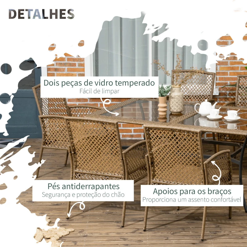 Conjunto Robins - 6 Cadeiras e 1 Mesa - Design Cannage