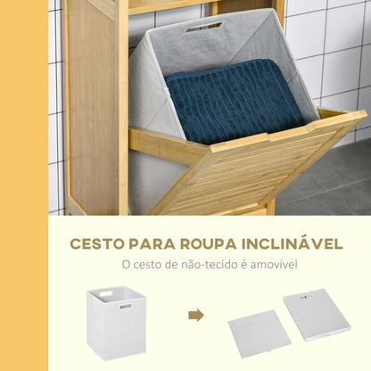 Móvel de Apoio Lama em Bambú com Cesto de Roupa - Design Natura