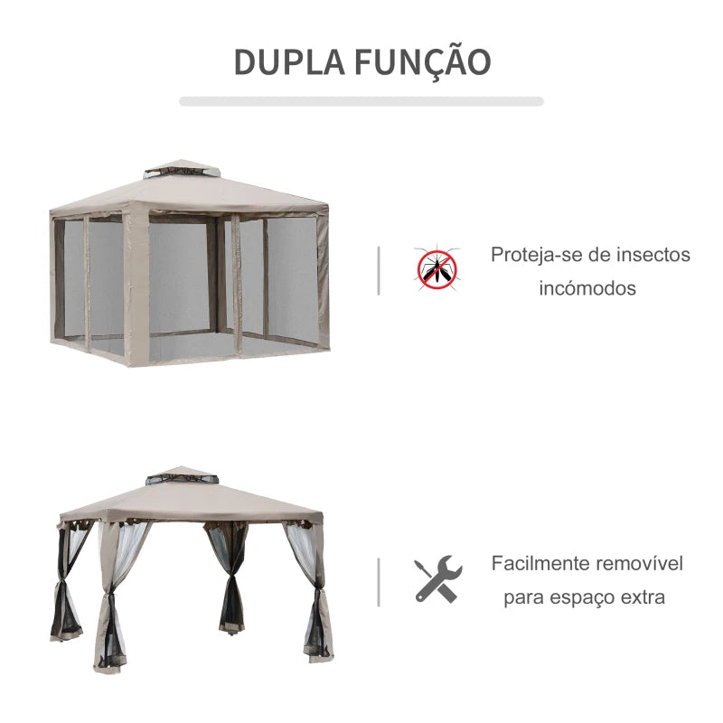 Tenda de Jardim 3x3m com Ventilação e 4 Cortinas Laterais - Design Contemporâneo