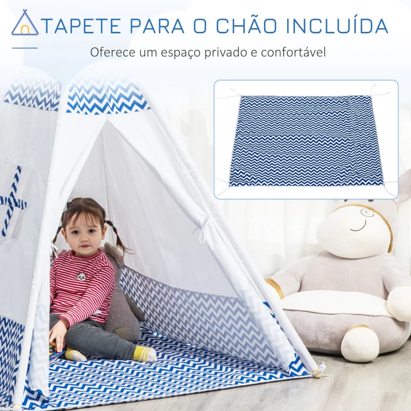 Tenda Tipi Infantil - Azul e Branco - Design Natura