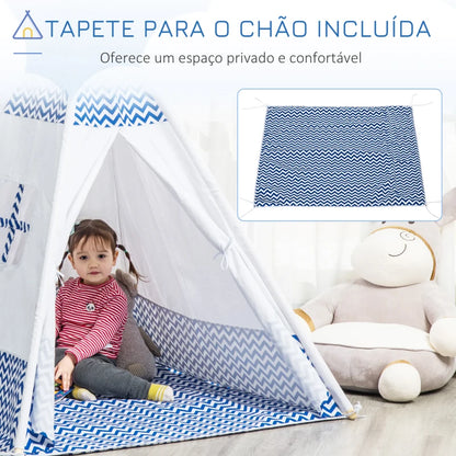 Tenda Tipi Infantil - Azul e Branco - Design Natura