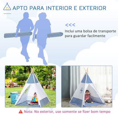 Tenda Tipi Infantil - Azul e Branco - Design Natura