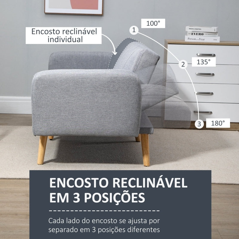 Sofá Cama de 2 Lugares com Encosto Ajustável - Cinzento - Design Escandinavo - Leva-Me Contigo - Móveis & Decoração