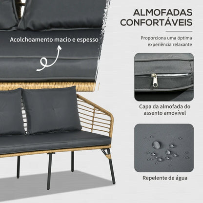 Conjunto Lounge Gianni - 1 Sofá, 2 Poltronas e 1 Mesa em Vime - Design Natura