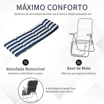 Conjunto de 2 Espreguiçadeiras com Encosto Ajustável - Azul e Branco - Design Contemporâneo