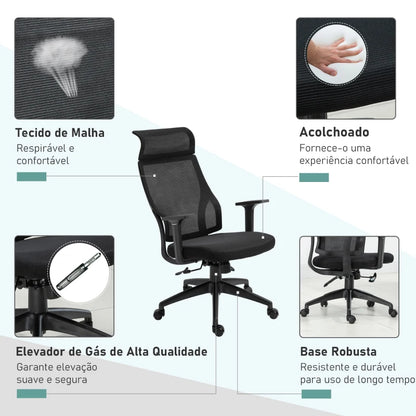 Cadeira Wok Ergonômica Giratória, com Altura Regulável e Reclinável - Preto - Design Nórdico