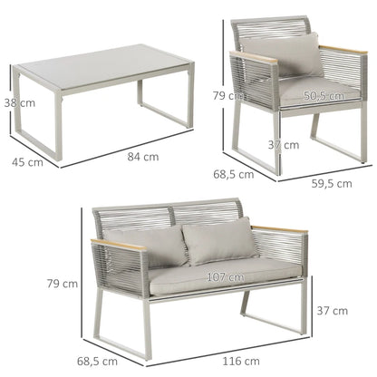 Conjunto Lounge Madalena em Vime - 2 Cadeiras, 1 Sofá e 1 Mesa - Design Natura