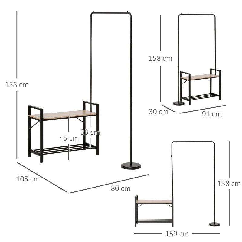 Conjunto Promise - Cabide Ajustável, Sapateira e Banco - Design Industrial