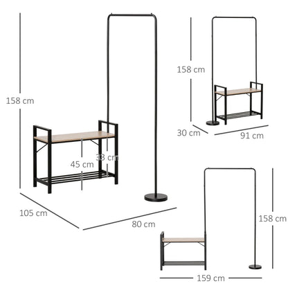 Conjunto Promise - Cabide Ajustável, Sapateira e Banco - Design Industrial