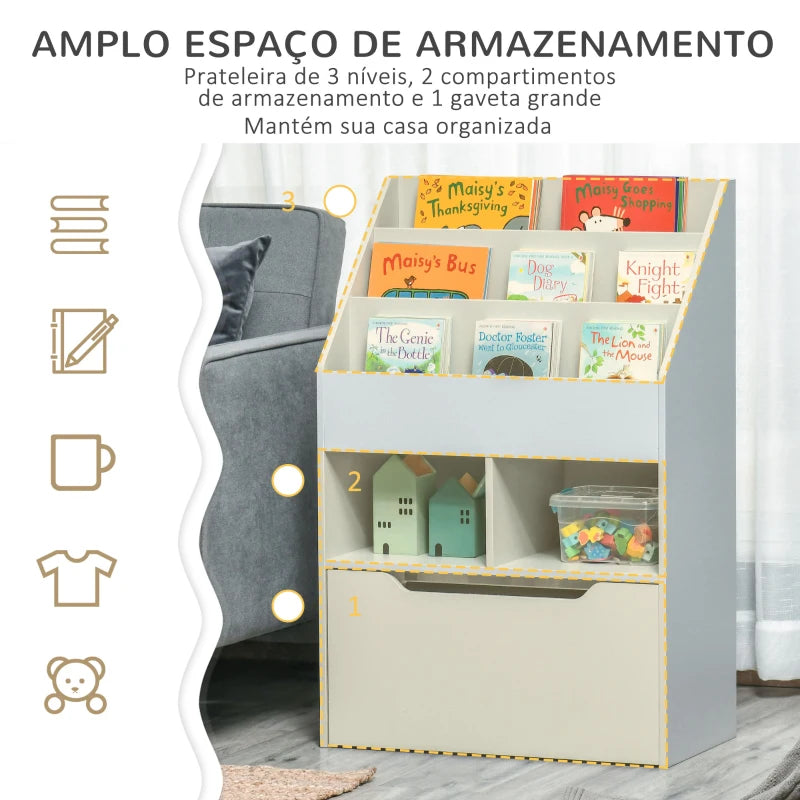 Estante Infantil Artur com Gavetão - Cinzento - Design Nórdico