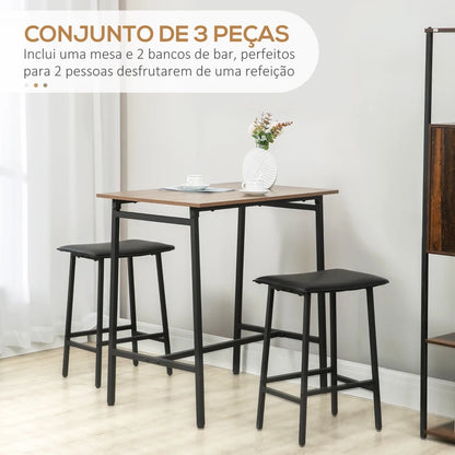 Conjunto de Bar Auris - Mesa de Bar e 2 Bancos Altos - Design Retro