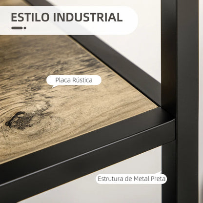 Estante Notre - Cor Madeira e Preto - 90x33,5x180cm - Com 2 Portas em Grade - Design Industrial