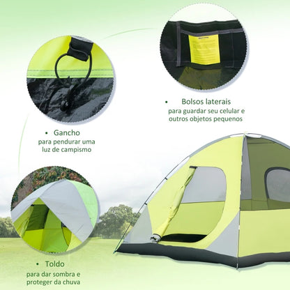 Tenda de Campismo para 6 Pessoas - 300x300x185cm - Amarelo e Cinzento