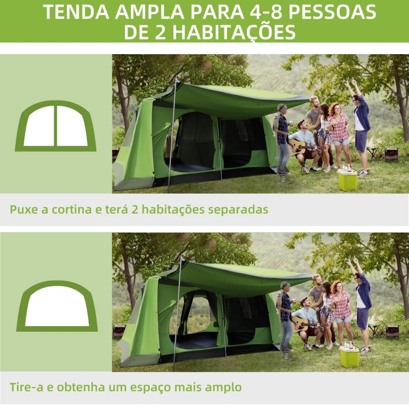 Tenda de Campismo para 4 a 8 Pessoas - 410x-310x225cm - Verde