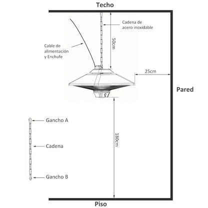 Aquecedor de Teto Exterior Com Controlo Remoto - 1000/2000W