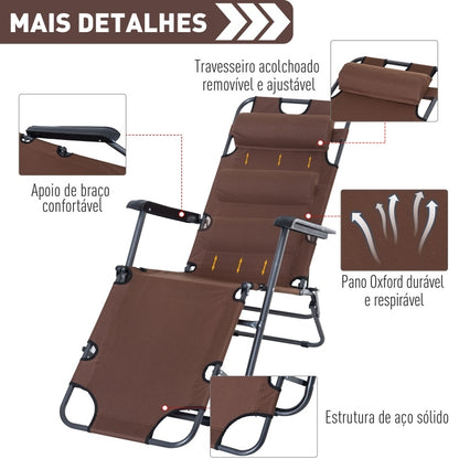 Espreguiçadeira Dobrável com Encosto - Castanho - Design Ergonômico