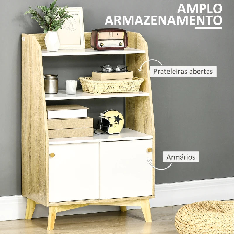 Aparador Scandal - Com Portas de Correr - Cor Branco e Madeira - 58x30x93cm - Design Nórdico