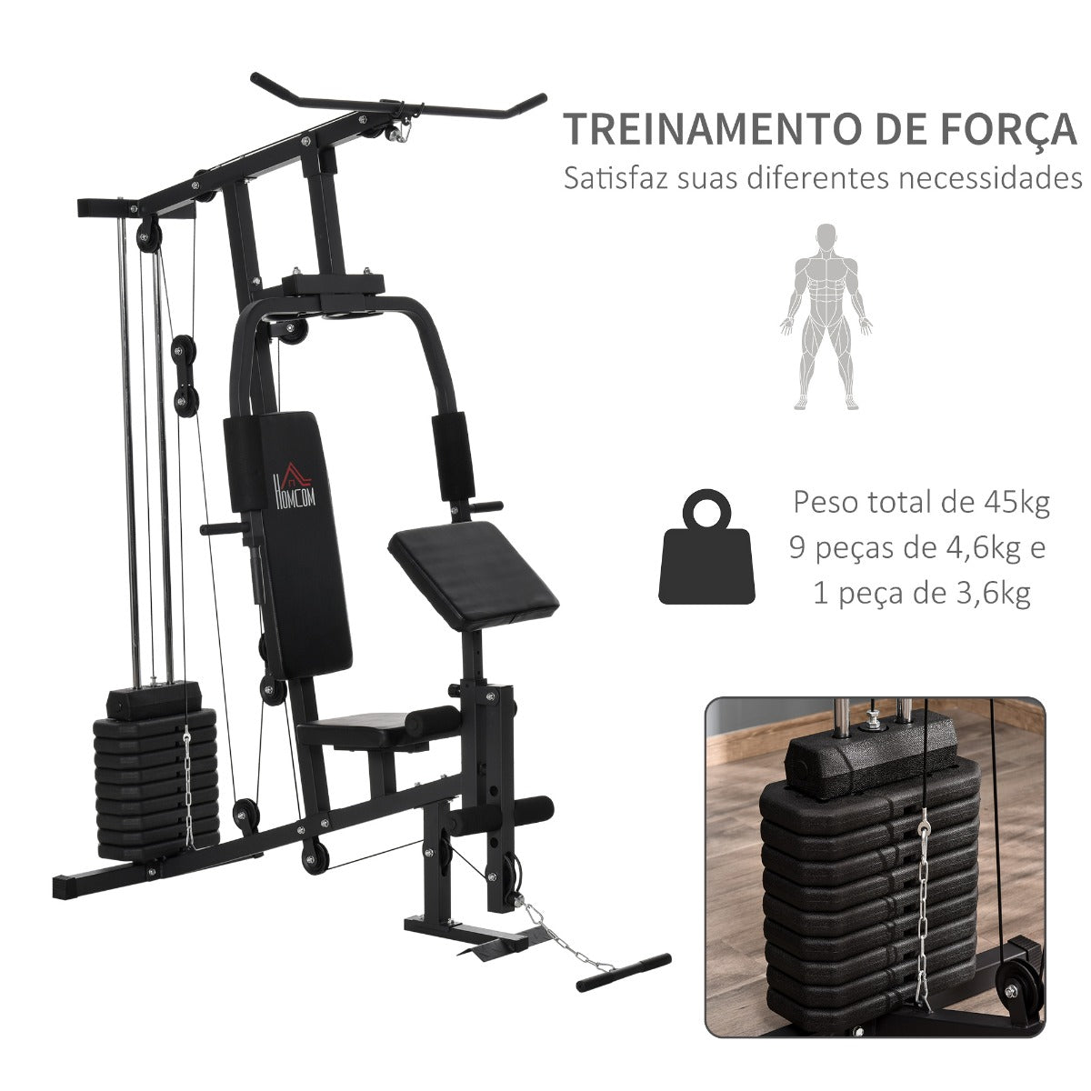 Máquina de Musculação Multifunções Preto - HomeGym - Leva-Me Contigo - Móveis & Decoração