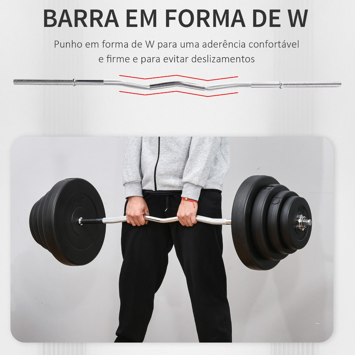 Barra de Pesos Curvada com 8 Discos de Peso de 75kg no Total - HomeGym - Leva-Me Contigo - Móveis & Decoração