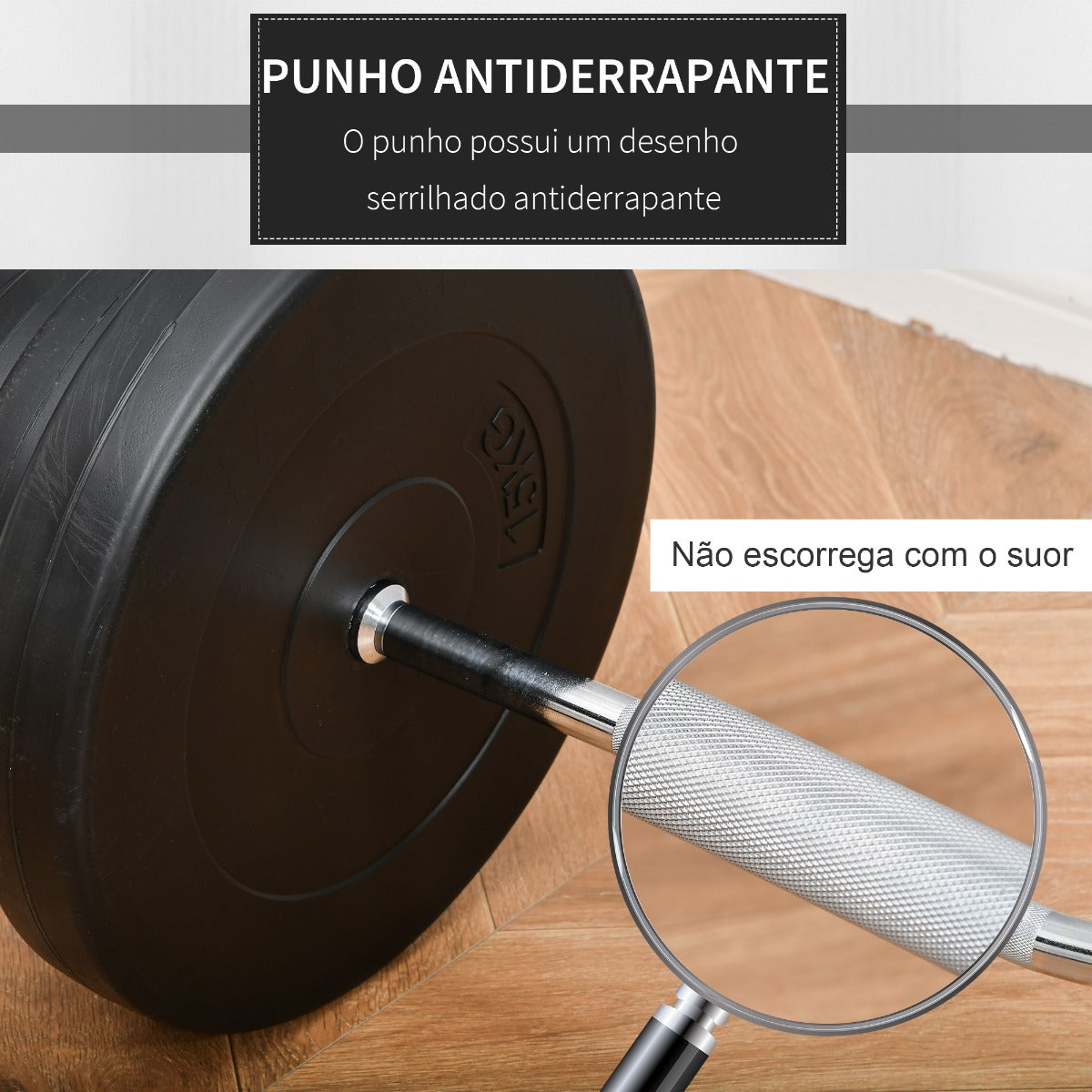 Barra de Pesos Curvada com 8 Discos de Peso de 75kg no Total - HomeGym - Leva-Me Contigo - Móveis & Decoração