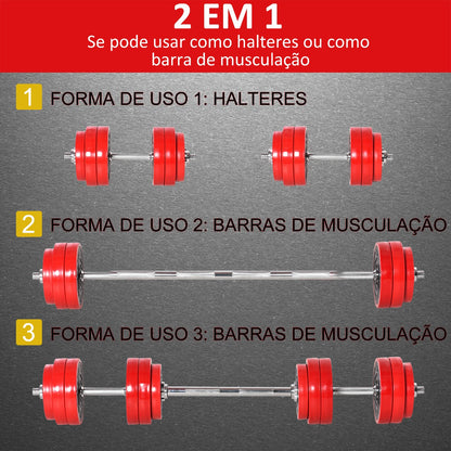 Conjunto de Halteres com Barra e Extensor - 2 em 1 - 30kg - Leva-Me Contigo - Móveis & Decoração