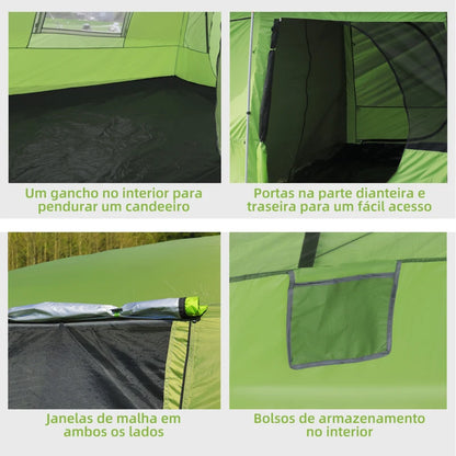 Tenda de Campismo para 4 a 8 Pessoas - 410x-310x225cm - Verde