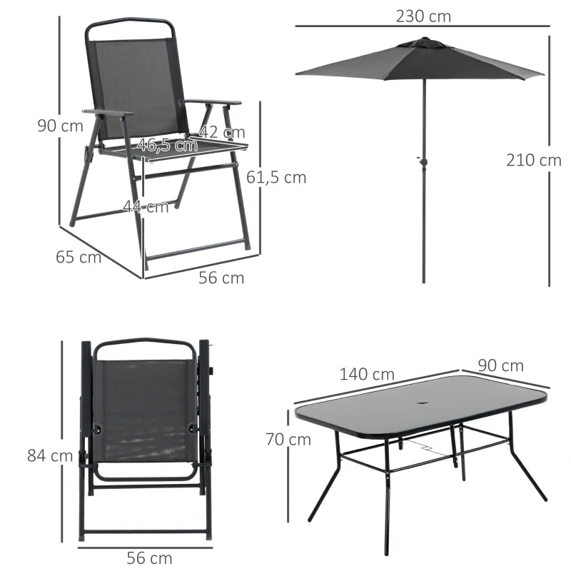 Conjunto de Refeição Kley - 6 Cadeiras Dobráveis, 1 Mesa e 1 Guarda Sol