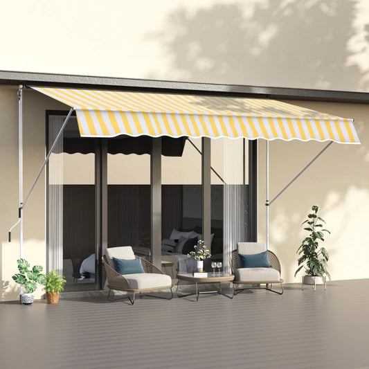 Toldo Portátil com Manivela e Altura Regulável - 3x1,5m - Amarelo e Branco