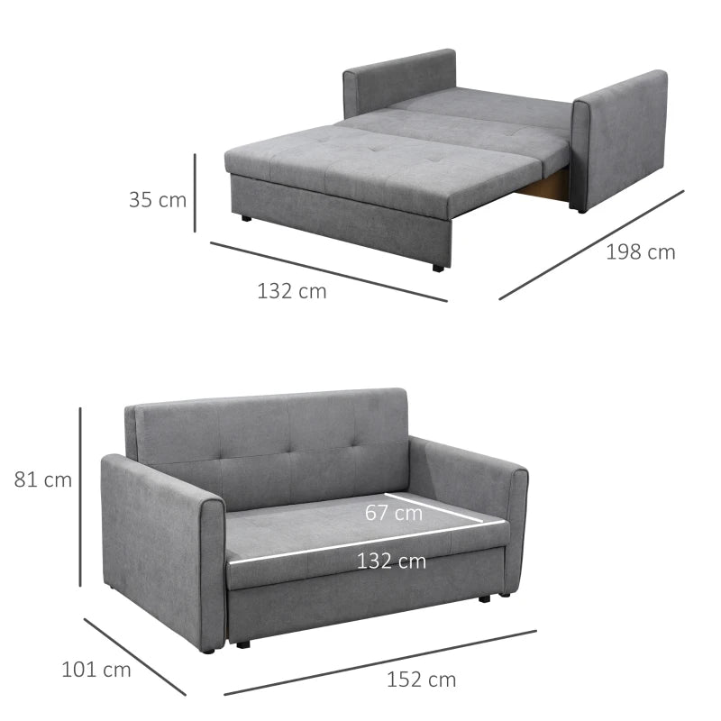 Sofá Cama Blessy com Armazenamento - Cor Cinzento - 152x101x81cm / 132x198x35cm - Design Moderno