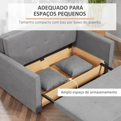 Sofá Cama Blessy com Armazenamento - Cor Cinzento - 152x101x81cm / 132x198x35cm - Design Moderno