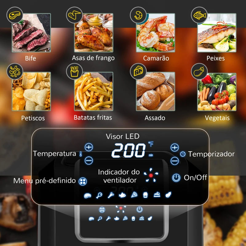 Fritadeira a Vapor com 8 Programas - 6,5L -1700W - AirFryer