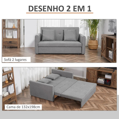 Sofá Cama Blessy com Armazenamento - Cor Cinzento - 152x101x81cm / 132x198x35cm - Design Moderno