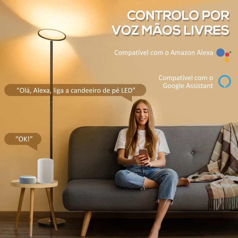 Candeeiro de Pé LED com Wi-Fi e Assistente Google - Design Moderno