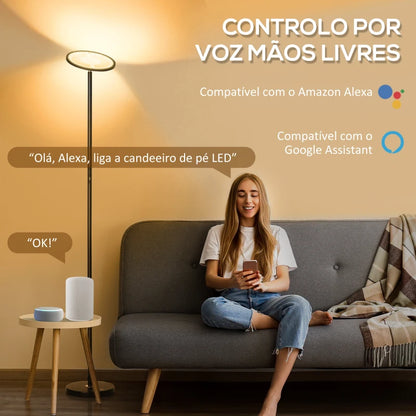 Candeeiro de Pé LED com Wi-Fi e Assistente Google - Design Moderno