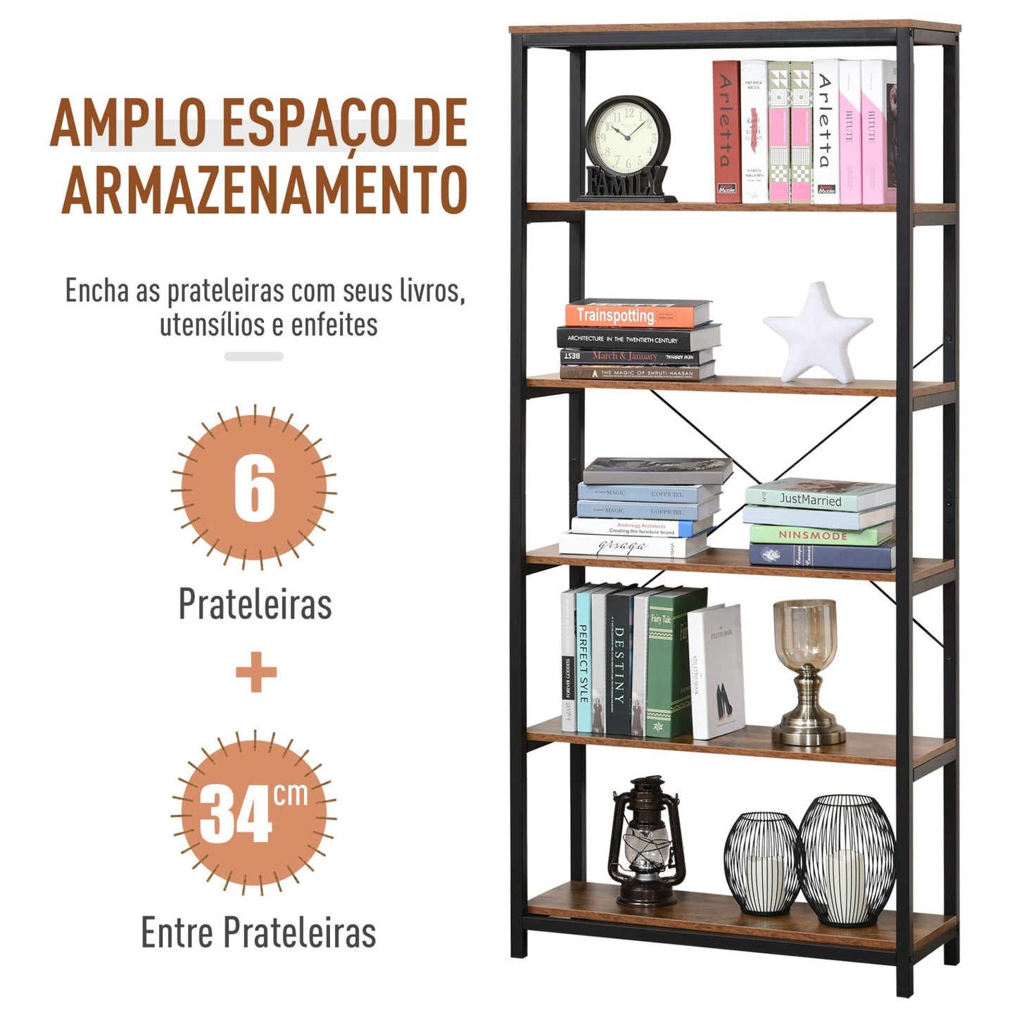 Estante Cleo com 6 Prateleiras - Design Industrial - Leva-Me Contigo - Móveis & Decoração