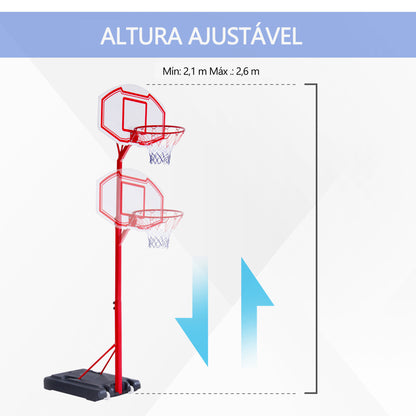 Cesto de Basquetebol com Altura Ajustável de 210-260cm - Leva-Me Contigo - Móveis & Decoração