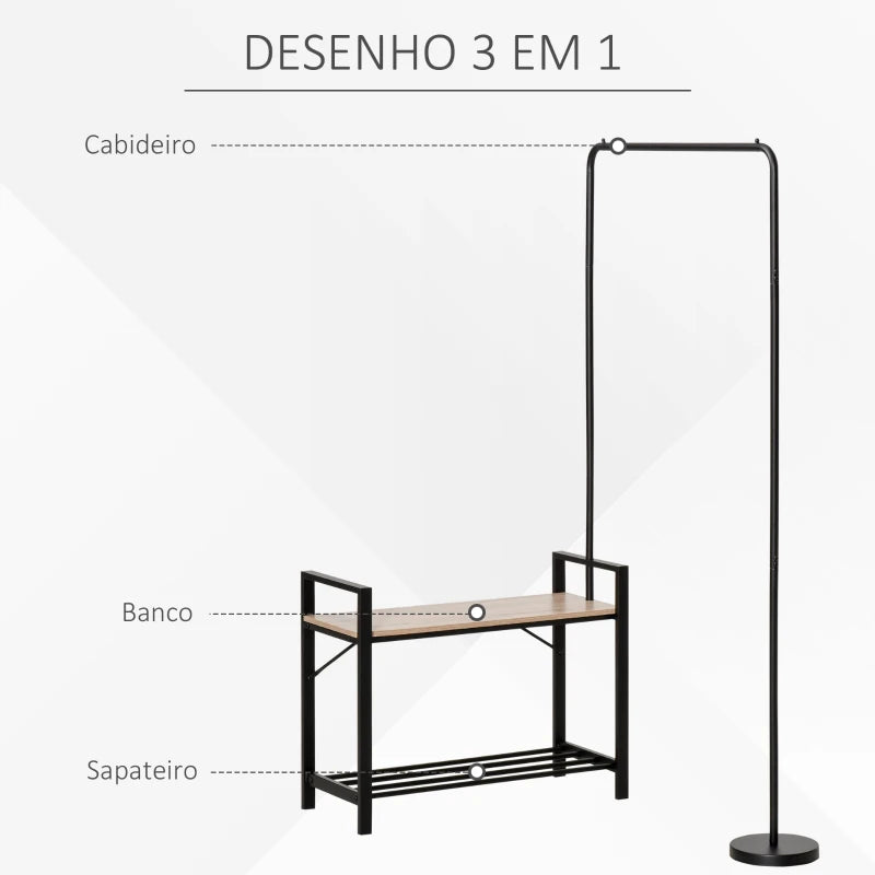 Conjunto Promise - Cabide Ajustável, Sapateira e Banco - Design Industrial