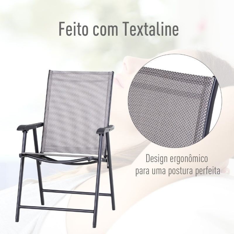 Conjunto de 2 Cadeiras Dobráveis com Apoio de Braços - Cinzento - Design Ergonômico