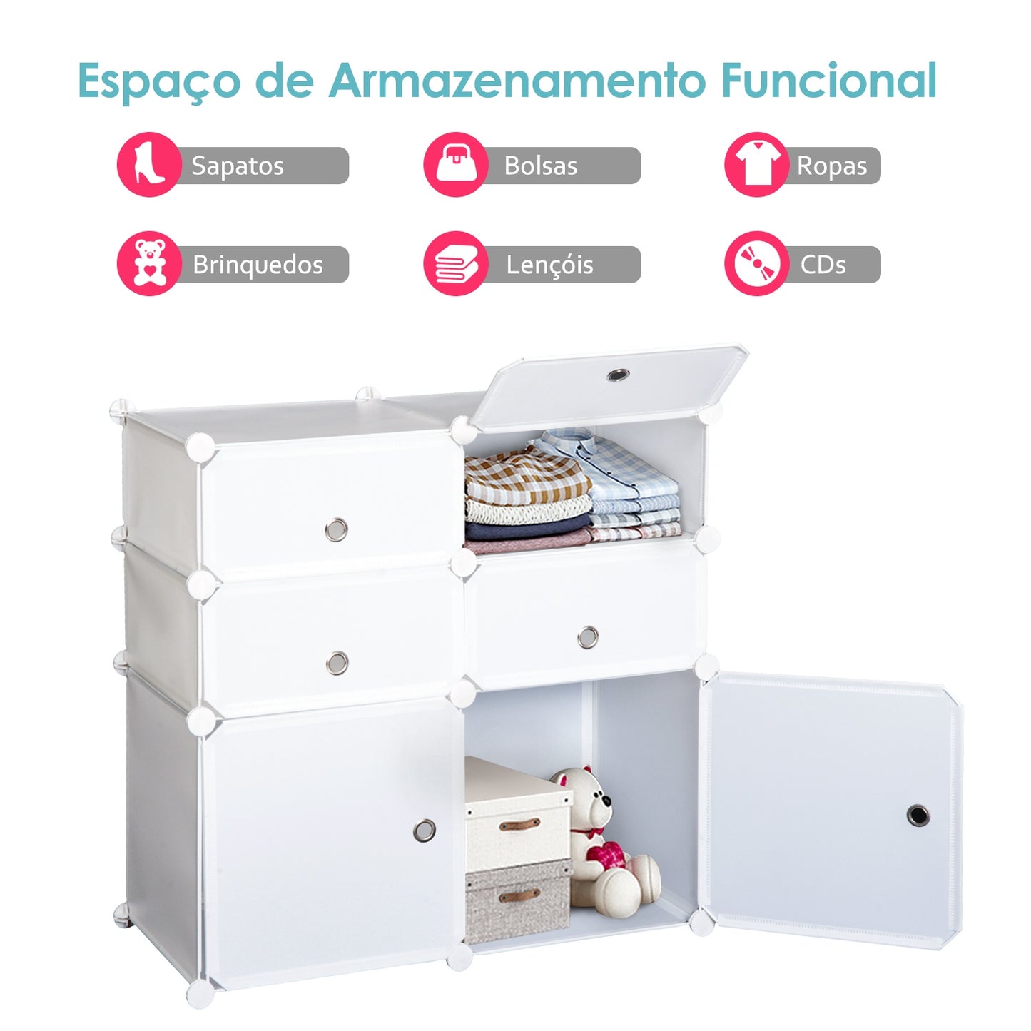 Móvel Modular com 4 Prateleiras e 2 Portas - Leva-Me Contigo - Móveis & Decoração