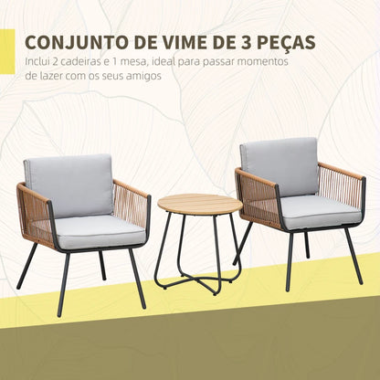 Conjunto de Jardim Távora - 2 Poltronas e 1 Mesa - Design Natura