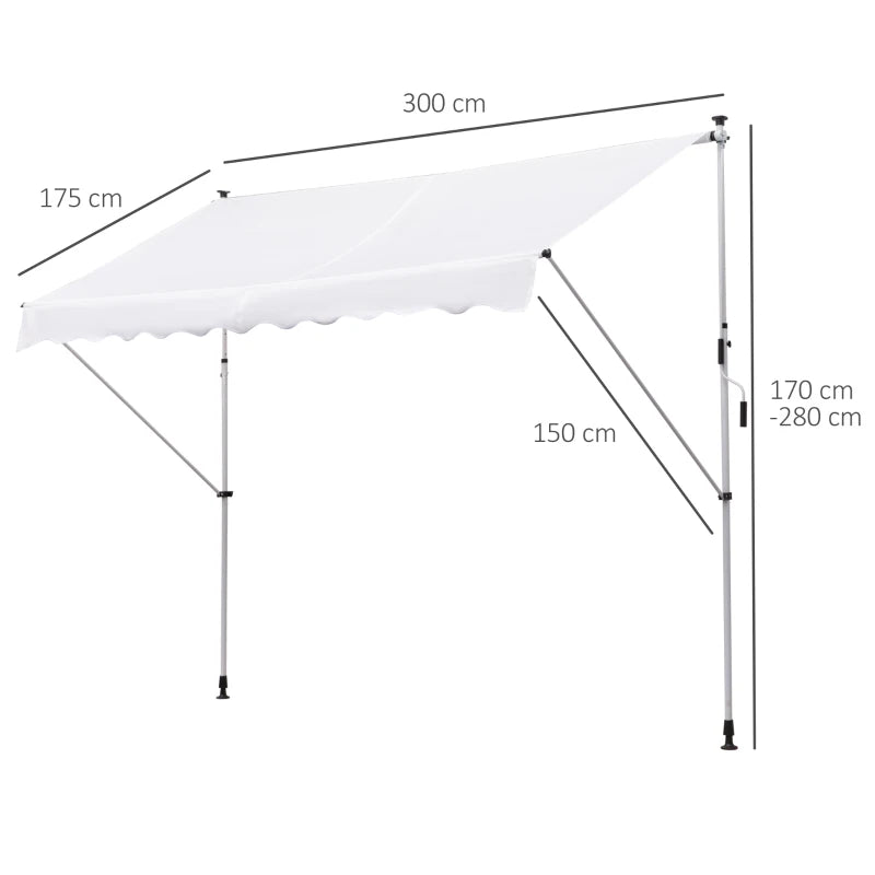 Toldo Portátil com Manivela e Altura Regulável - 3x1,5m - Branco