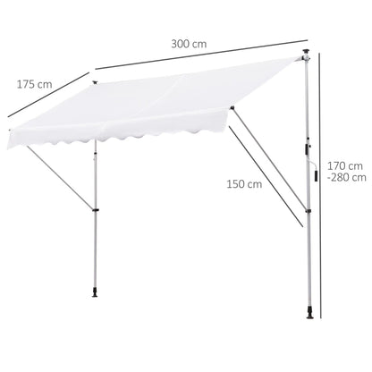 Toldo Portátil com Manivela e Altura Regulável - 3x1,5m - Branco