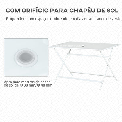 Mesa Branca Dobrável de Jardim com Tampo em Vidro Temperado - 110x70x70cm