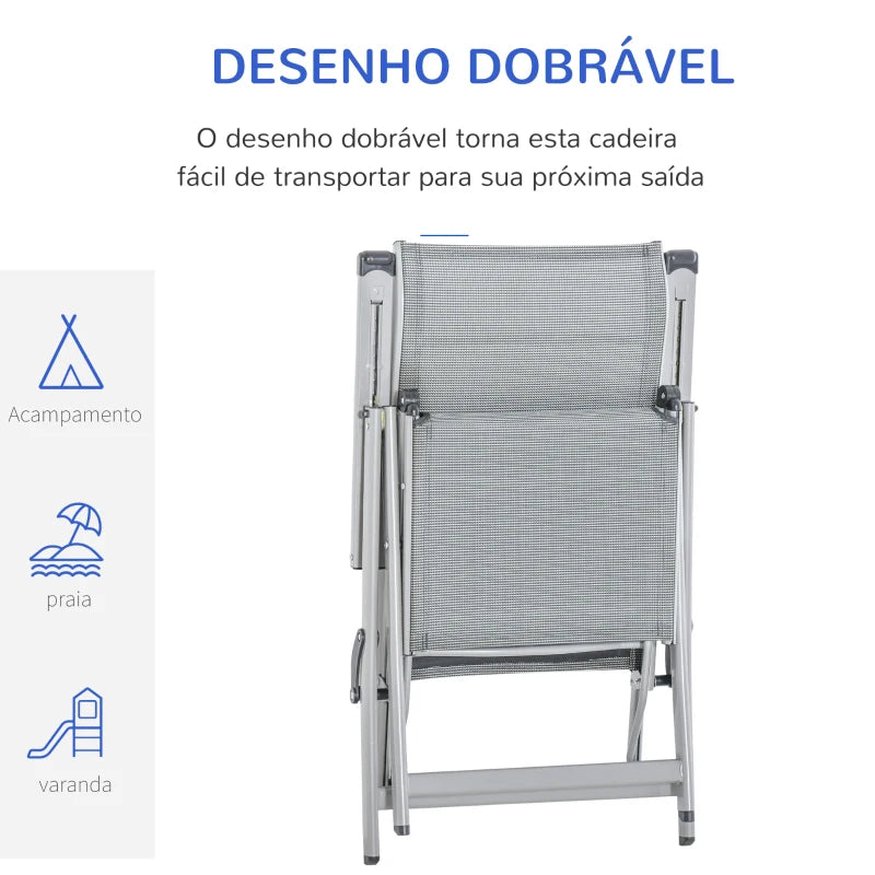 Espreguiçadeira Dobrável e Ajustável em 10 Posições - Cinzento - Design Moderno