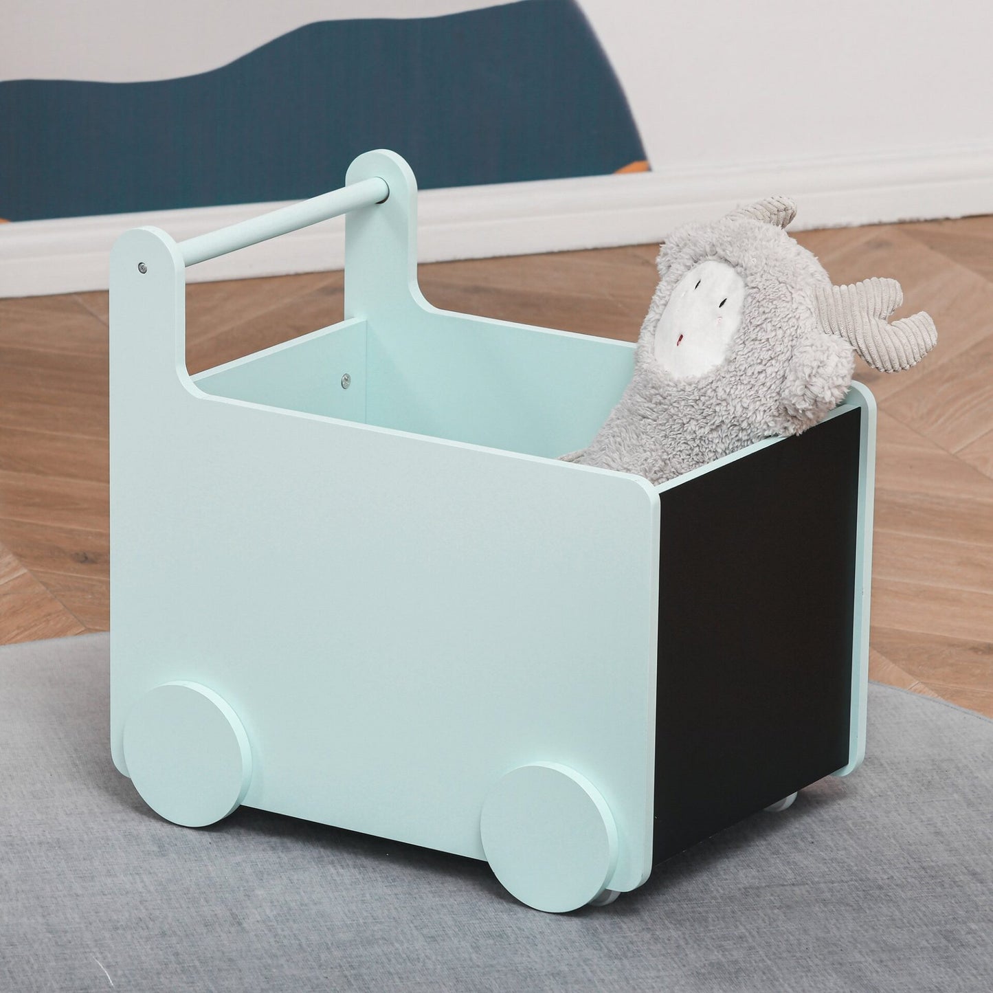 Organizador de Brinquedos Toys com Rodas - Azul - Design Nórdico - Leva-Me Contigo - Móveis & Decoração