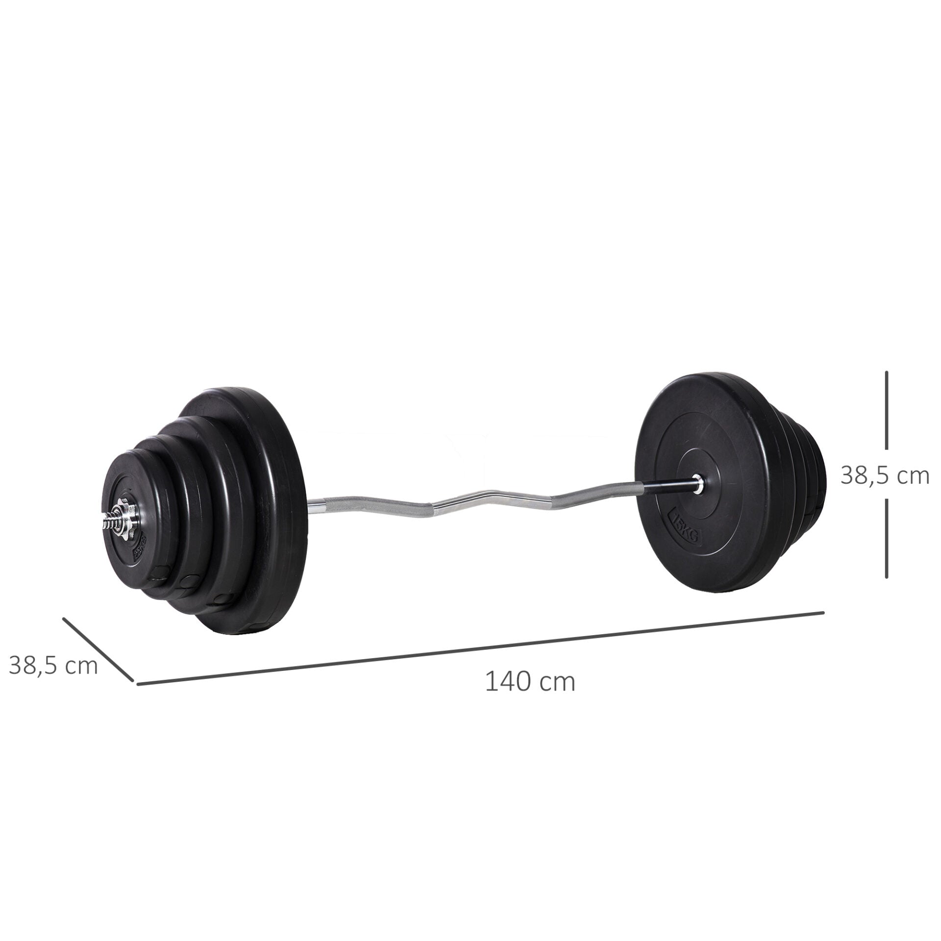 Barra de Pesos Curvada com 8 Discos de Peso de 75kg no Total - HomeGym - Leva-Me Contigo - Móveis & Decoração