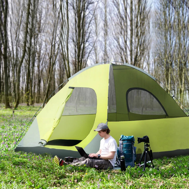 Tenda de Campismo para 6 Pessoas - 300x300x185cm - Amarelo e Cinzento