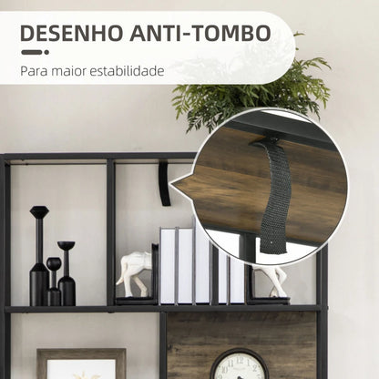 Estante Notre - Cor Madeira e Preto - 90x33,5x180cm - Com 2 Portas em Grade - Design Industrial